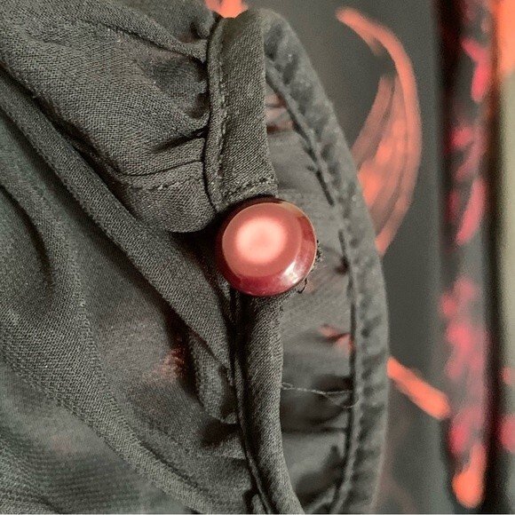 Susan Graver Placement Print Sheer Chiffon Black with Red Tunic with Keyhole - 6 - Picture 7 of 10